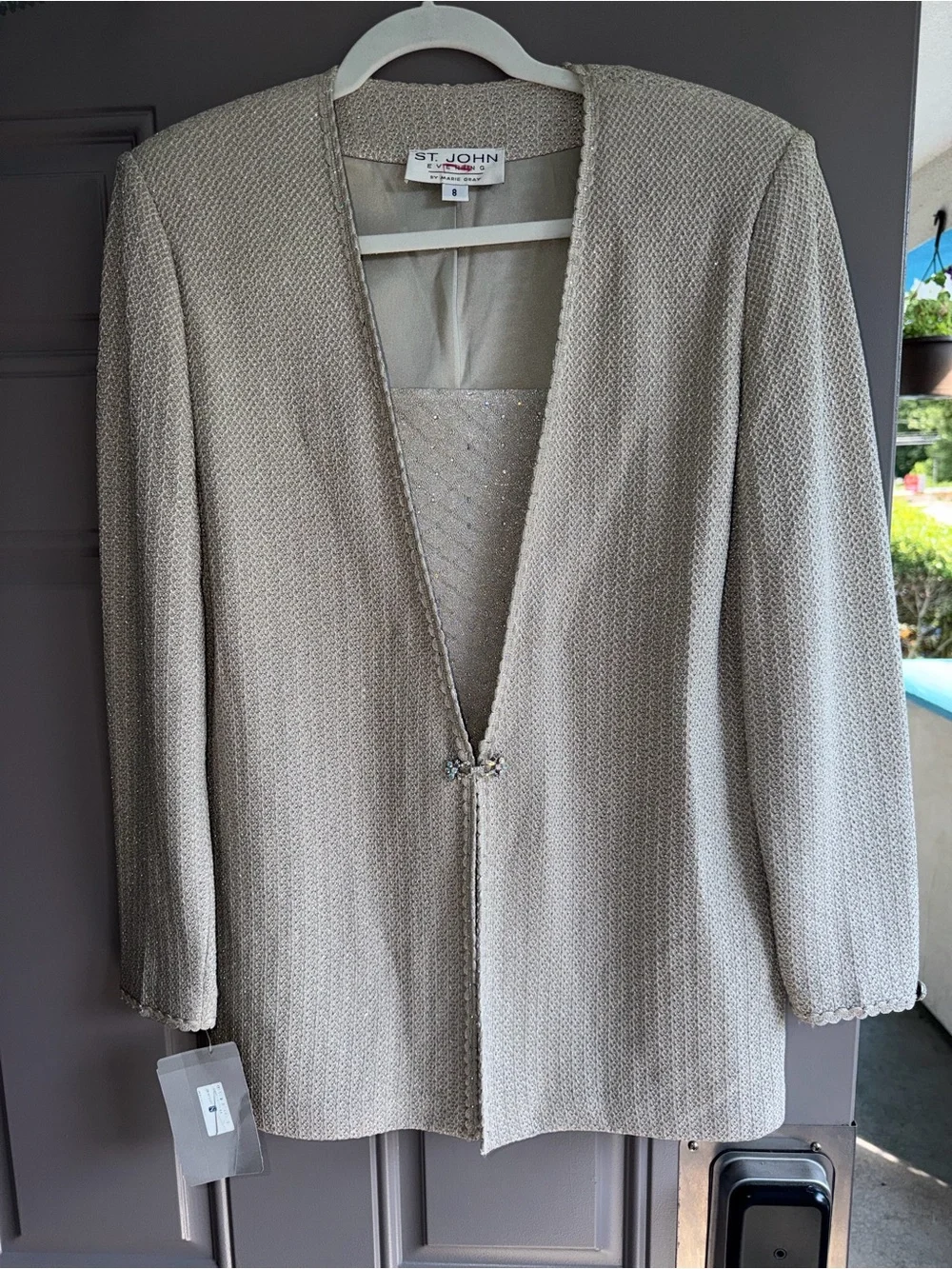 St. John Women's Champagne Beige Knit Blazer with Decorative Clasp